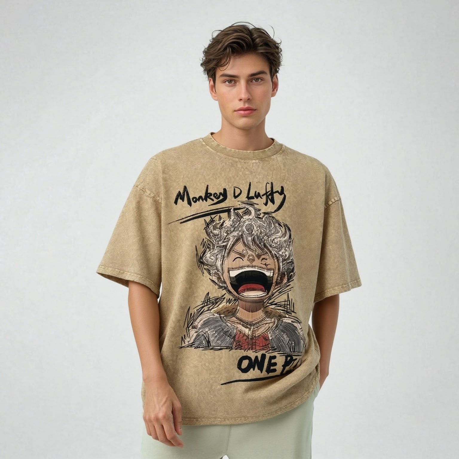 Monkey D Luffy Vintage Washed Oversized T - Shirt | Anime Graphic Tee