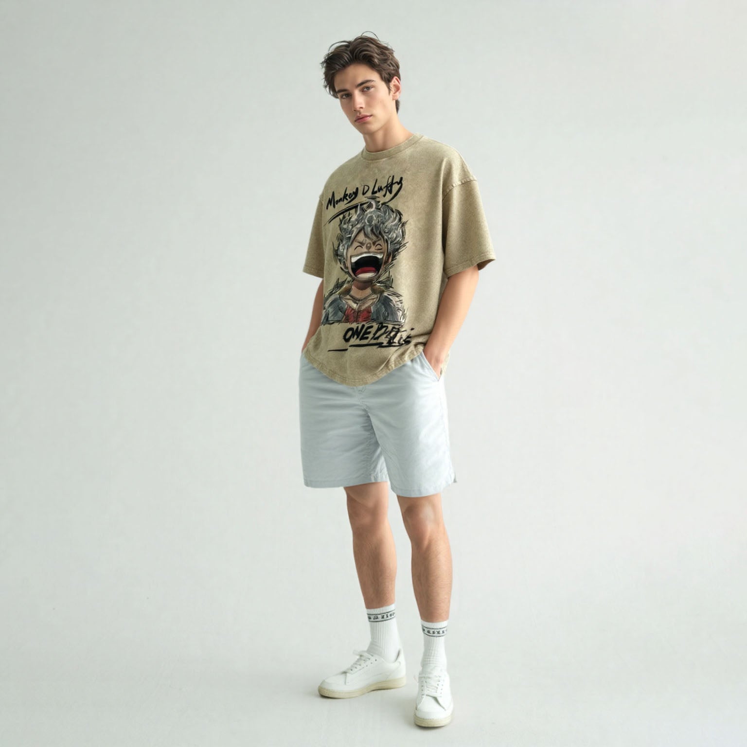 Monkey D Luffy Vintage Washed Oversized T - Shirt | Anime Graphic Tee